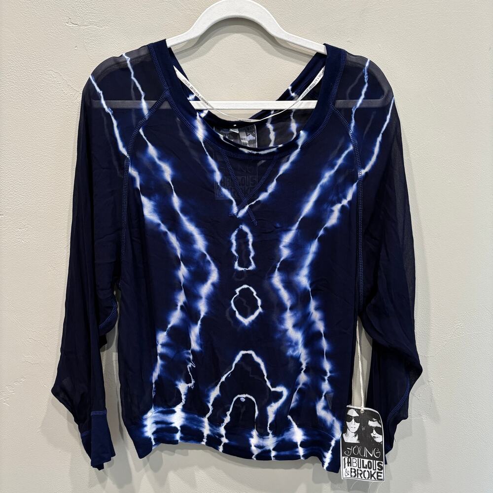 NWT Young Fabulous & Broke Sheer Tie Dye Long Sleeve Top Blue - Size: Small